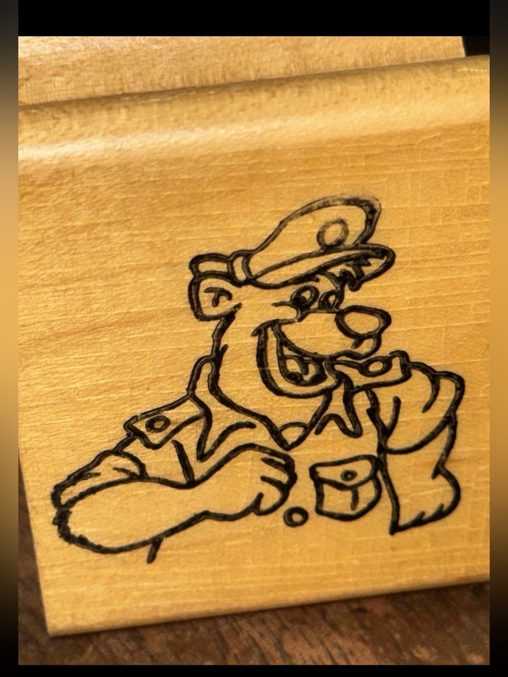 Vintage Wooden Rubber Stamp of Disney Talespin TV Cartoon show of Baloo the Bear